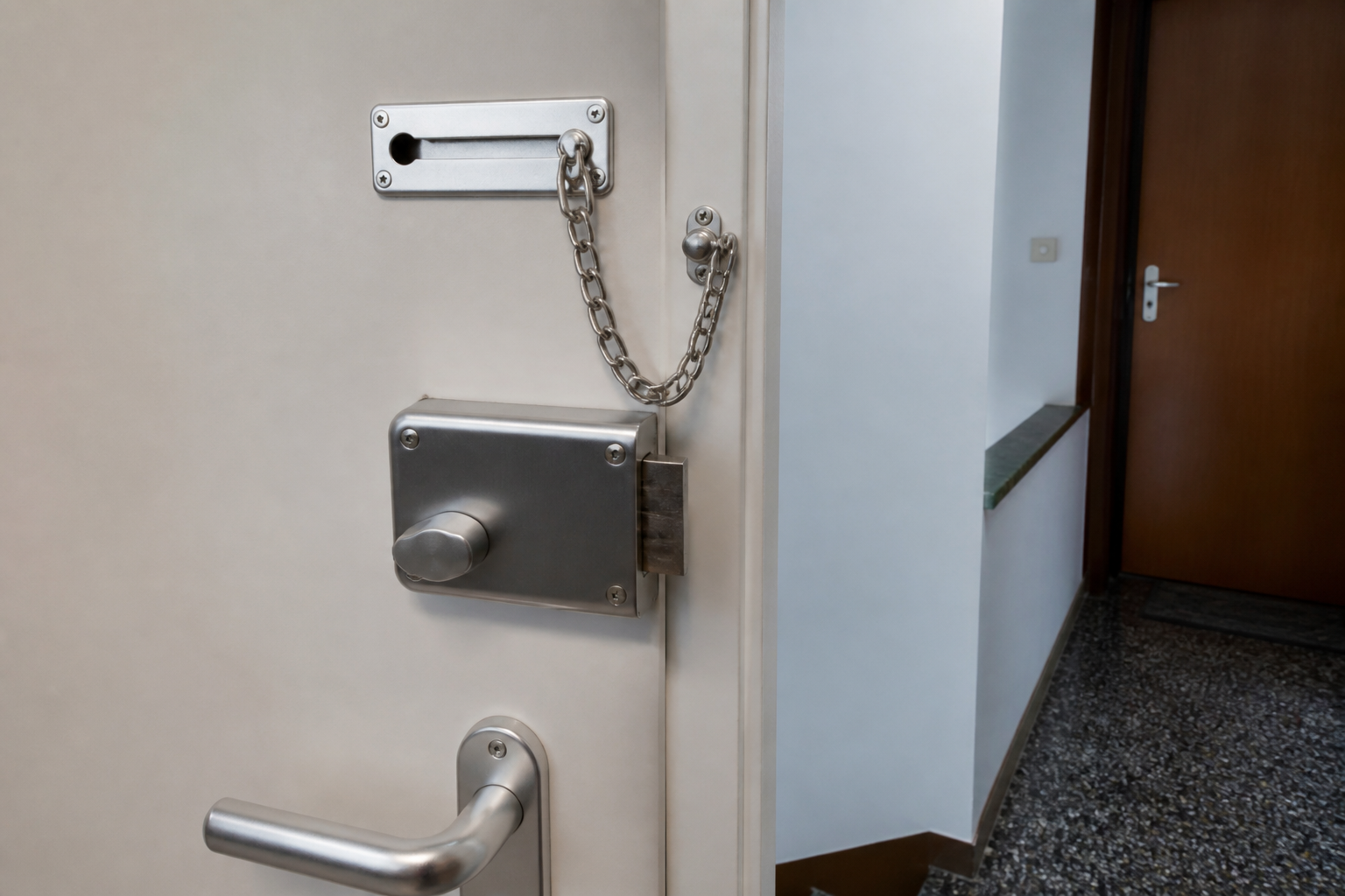Sicherheitsschloss an einer normalen Wohnungstür