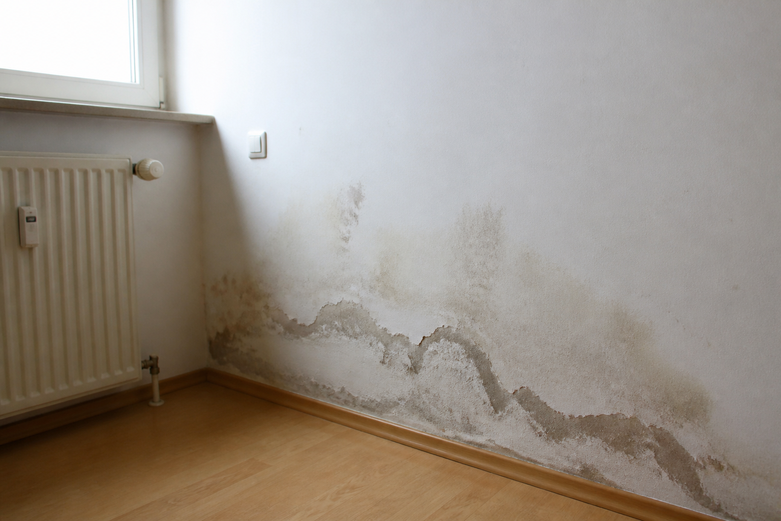 Feuchtigkeitsschaden an einer normalen Wohnungswand